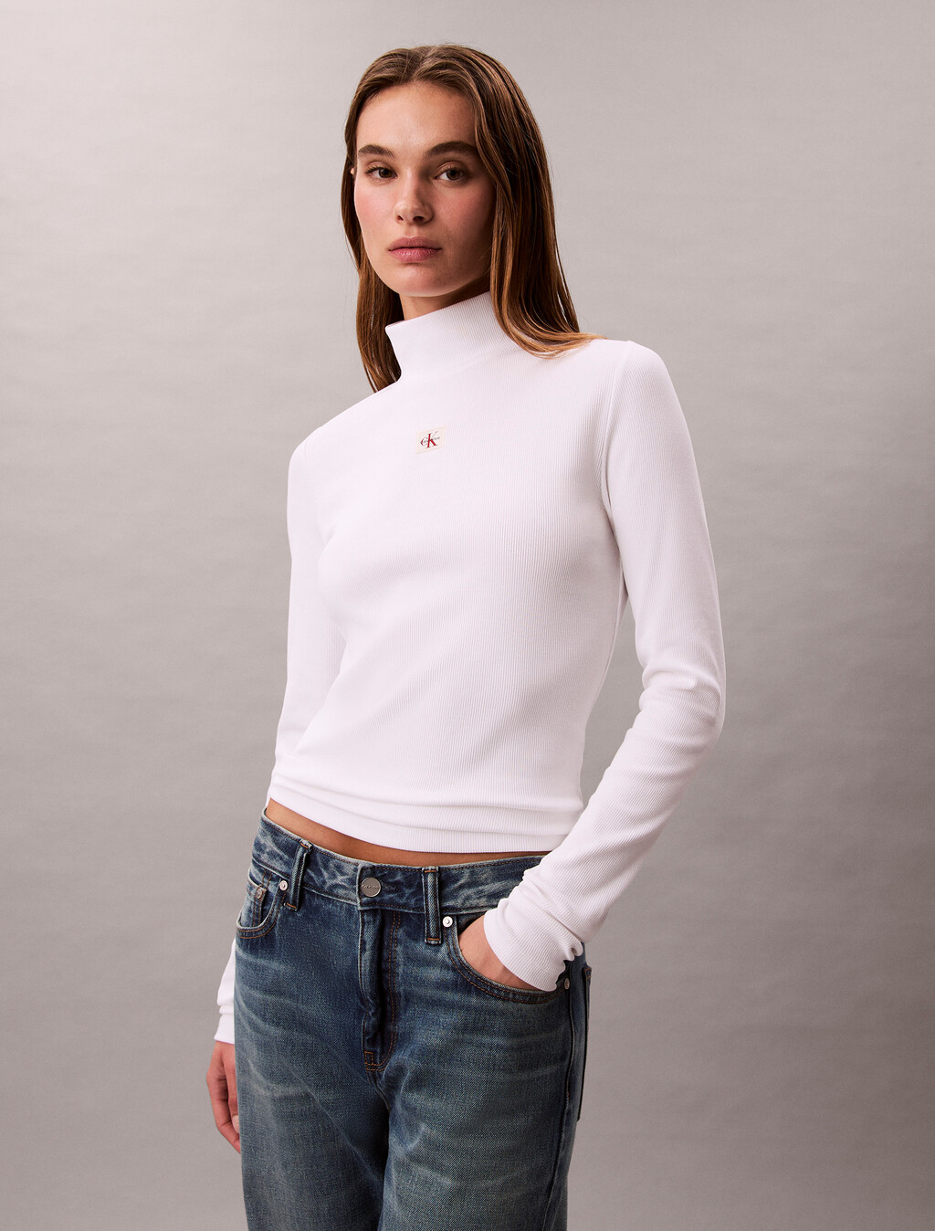 Ribbed Cotton Turtleneck Top, Brilliant White, hi-res