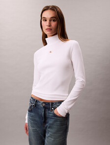 Ribbed Cotton Turtleneck Top, Brilliant White, hi-res