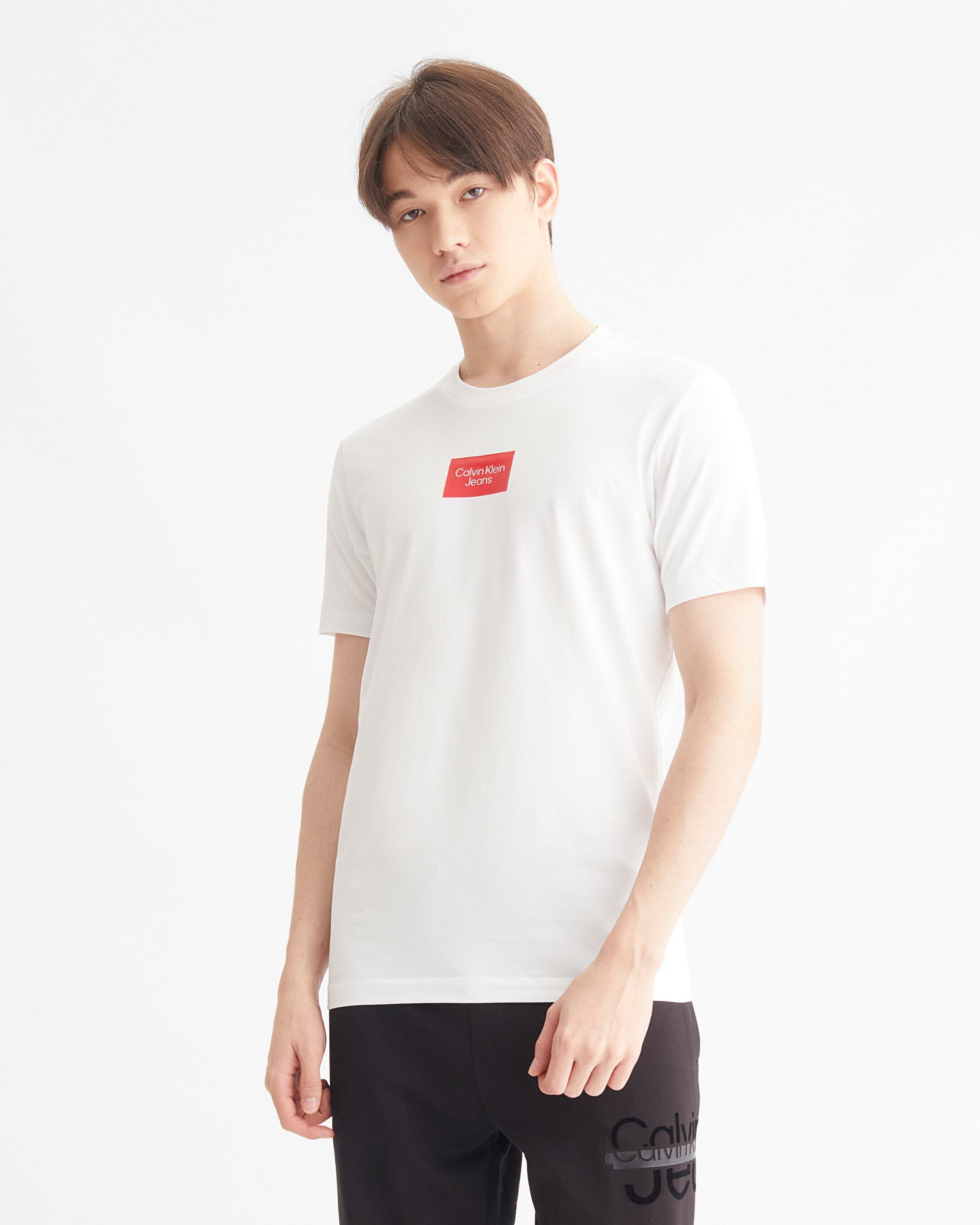 Calvin klein white and hotsell red t shirt