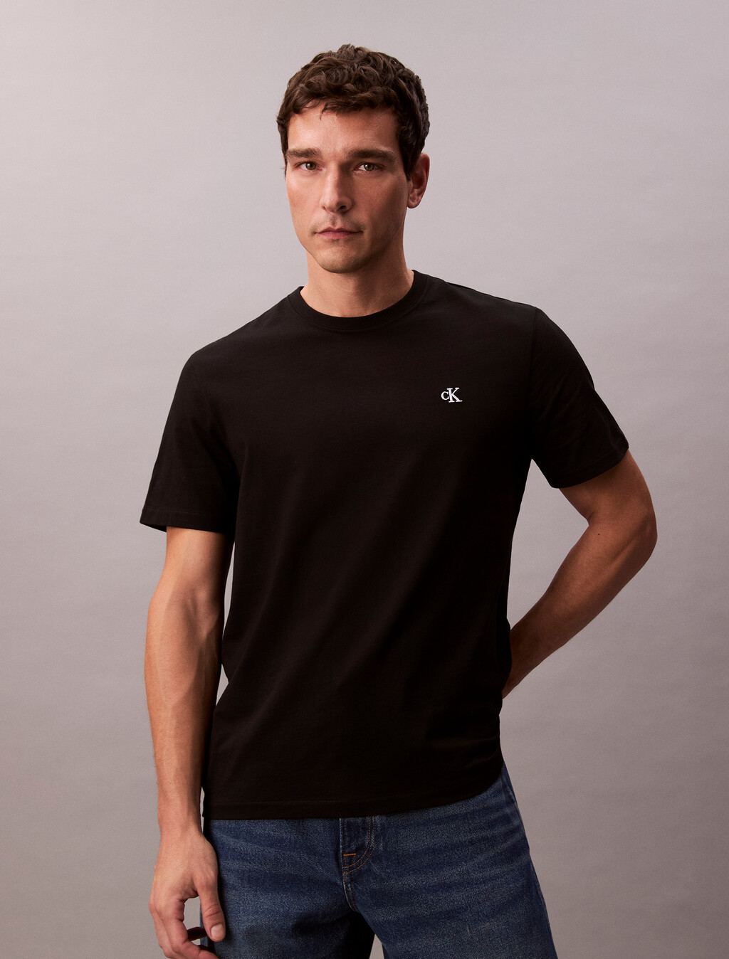Embroidered Monogram Logo Relaxed T-Shirt, Black, hi-res