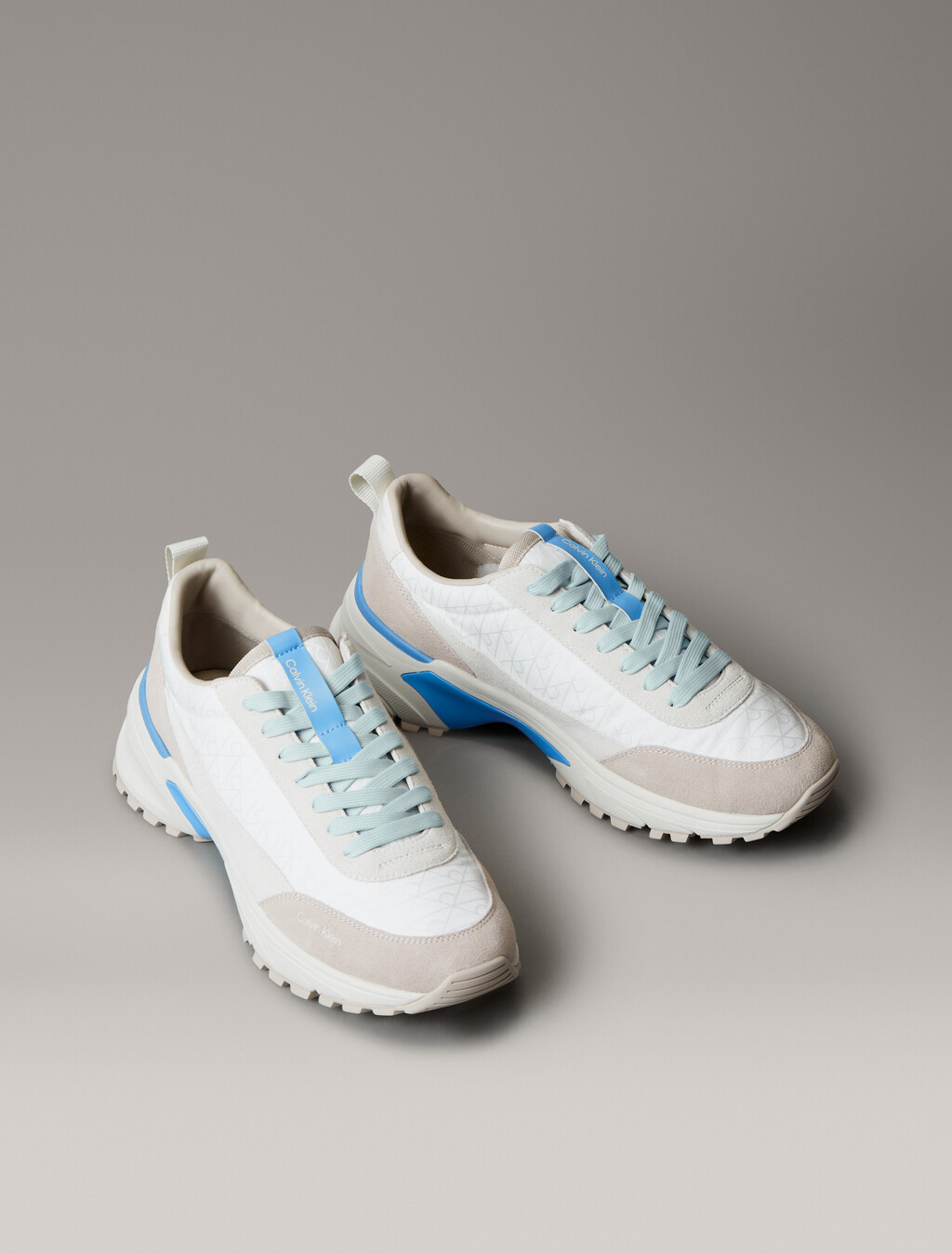 Suede and Emblem Logo Nylon Trainers, Bright White/Bonnie Blue, hi-res