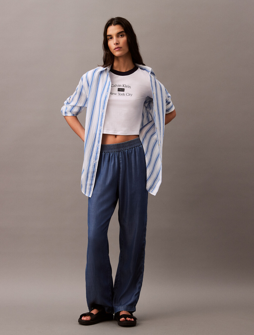 Cropped Logo Ringer T-shirt, Brilliant White_Baritone Blue, hi-res