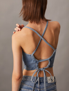 Tie Back Denim Top, Denim Light, hi-res