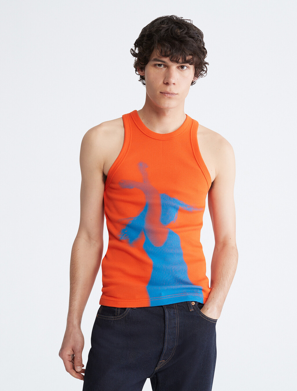Standards Ribbed Twirl Graphic Tank Top, Orange Magic, hi-res