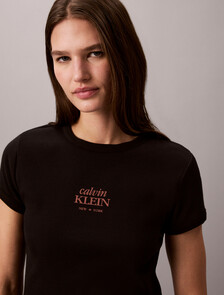 Slim Ribbed Cotton Logo T-shirt, Black, hi-res
