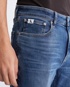 Italian Denim Slim Straight Cropped Jeans, DARK BLUE, hi-res