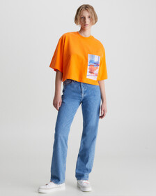RELAXED EMBROIDERED T-SHIRT, Vibrant Orange, hi-res