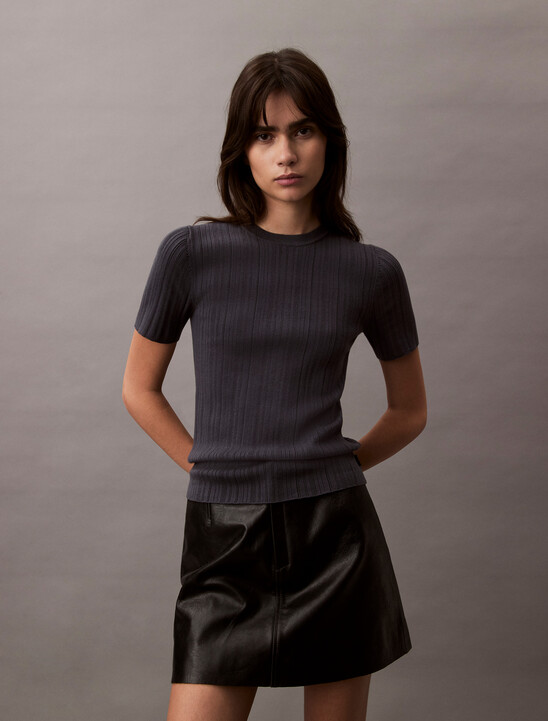 Cotton Variegated Rib Knit Top