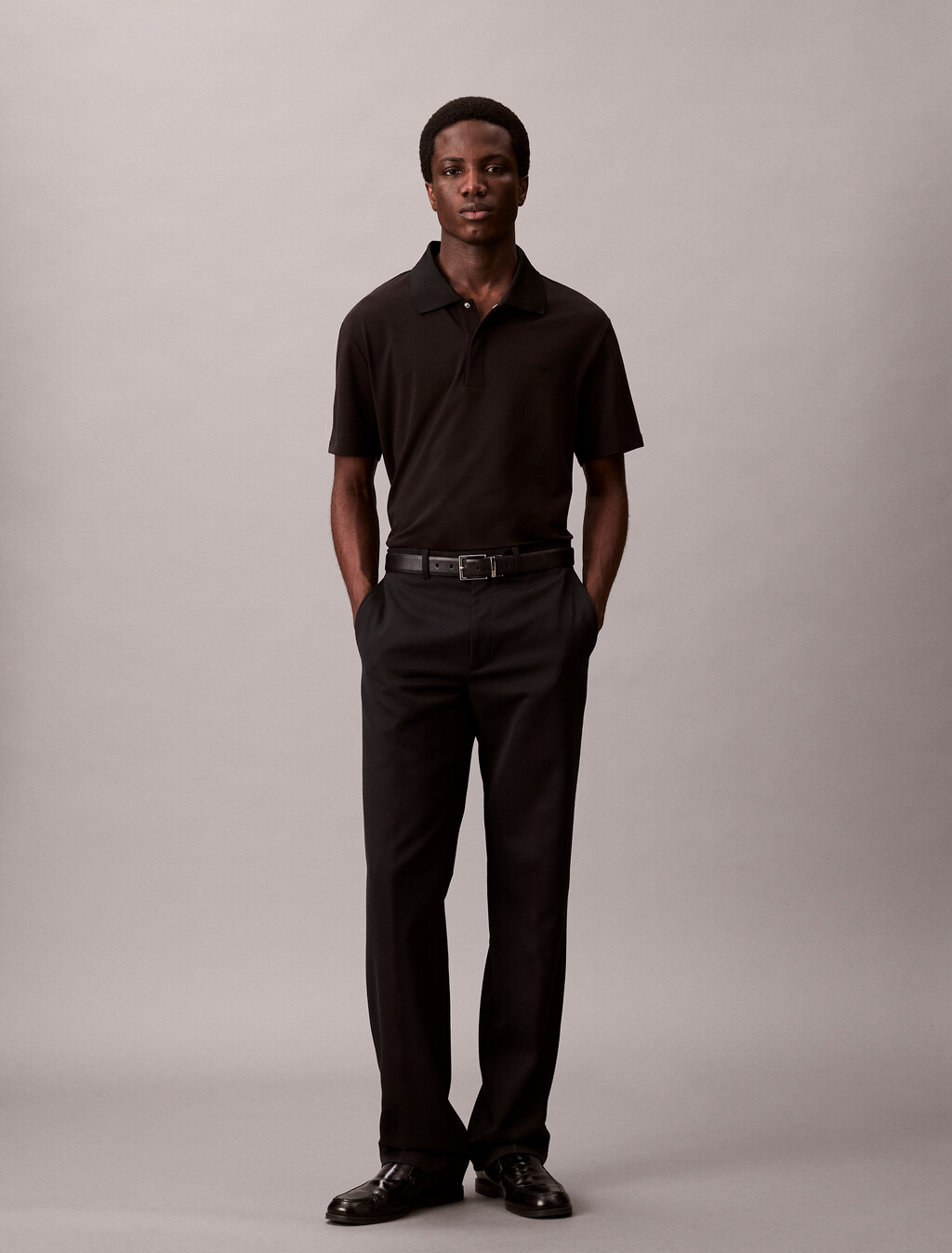 Cotton Blend Pique Polo Shirt, Black, hi-res
