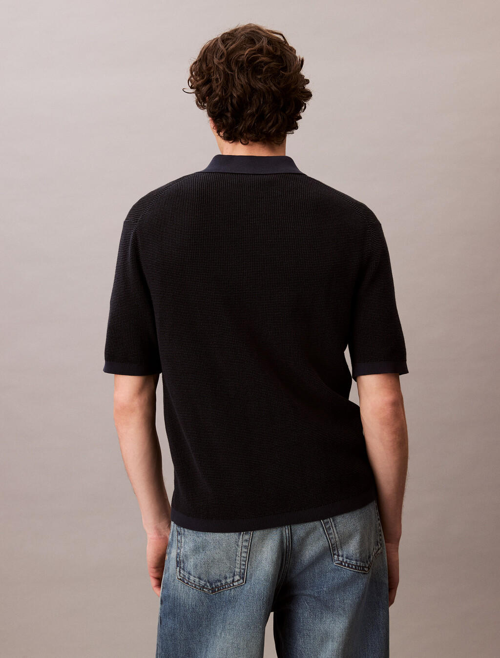 Smooth Cotton Waffle-Knit Monogram Logo Polo Shirt, Dark Sapphire, hi-res