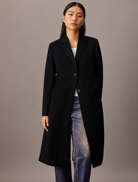 Crepe Wool Blend Single Breasted Overcoat