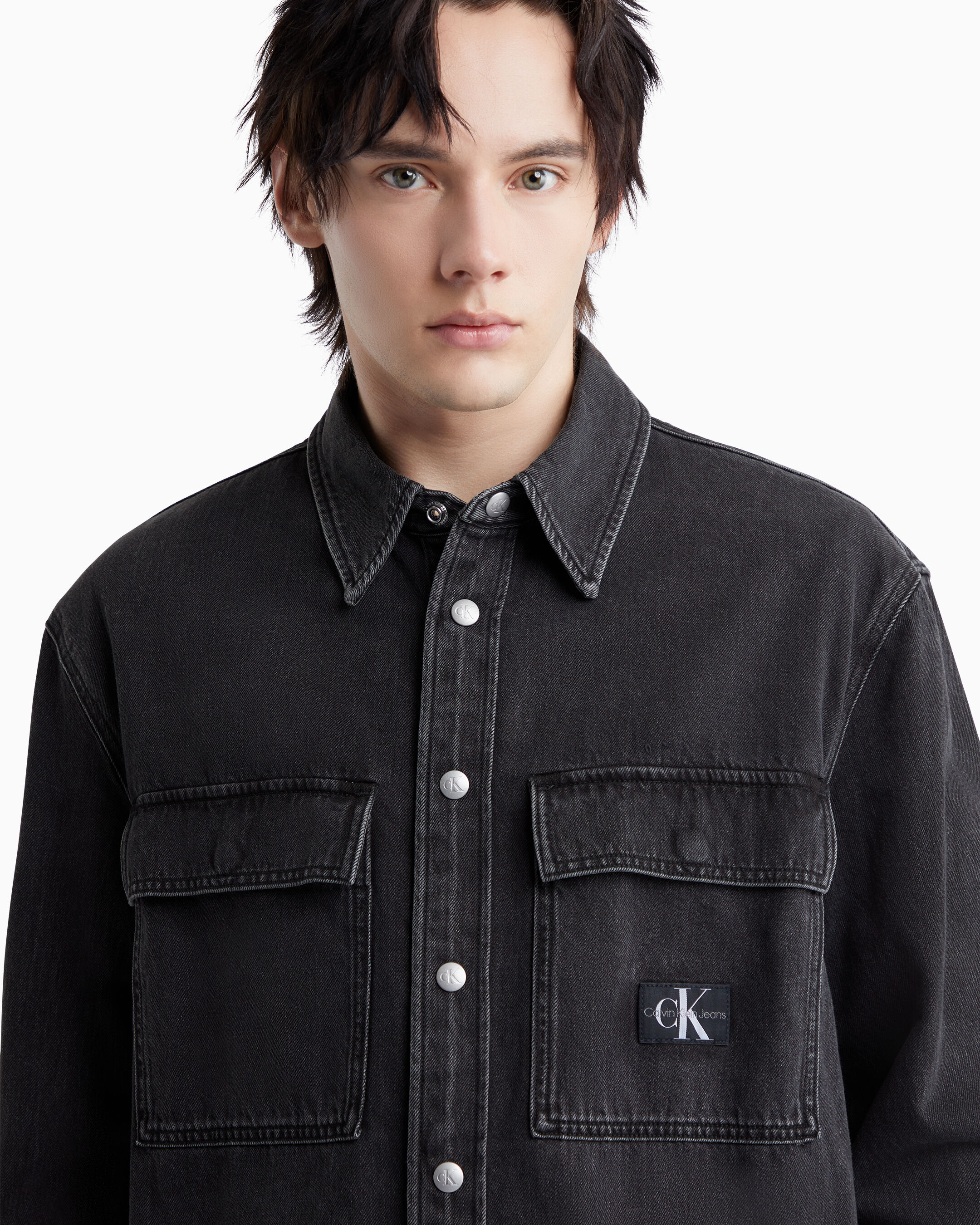 Washed black denim shirt hotsell