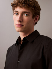 Stretch Cotton Slim Shirt, Black, hi-res