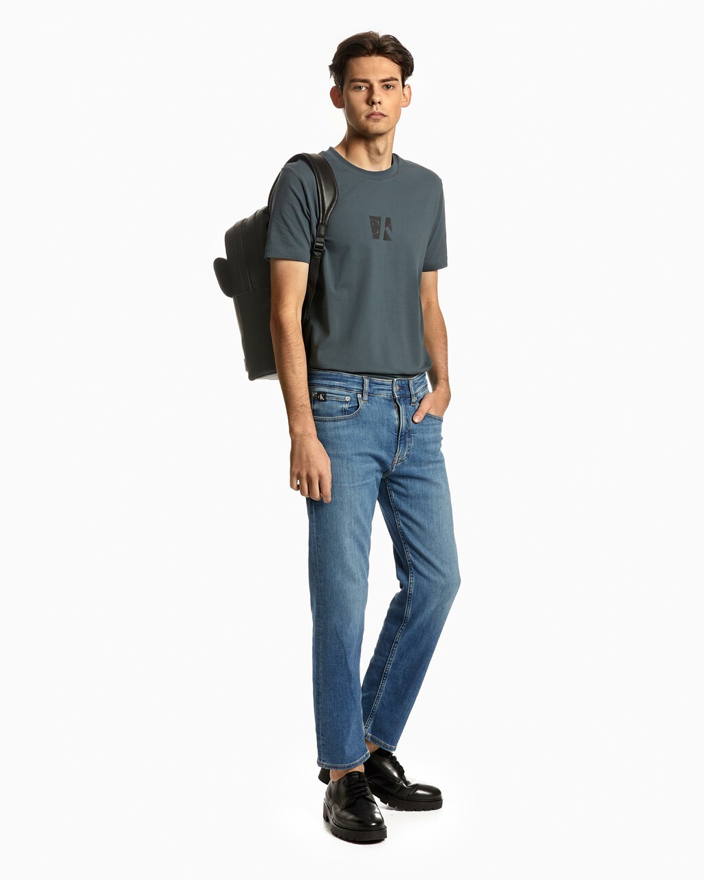 SLIM STRAIGHT CROPPED ITALIAN JEANS, Mid Blue, hi-res