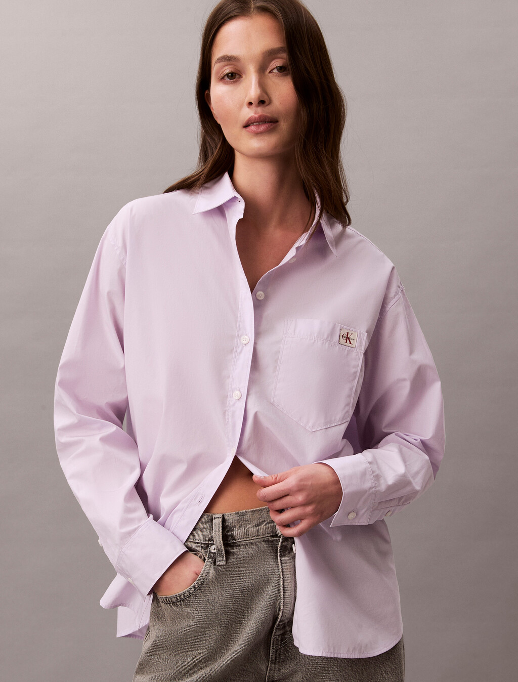 Relaxed Cotton Poplin Shirt, Island Lilac, hi-res