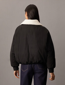 Fleece Collar Bomber Jacket, Ck Black, hi-res
