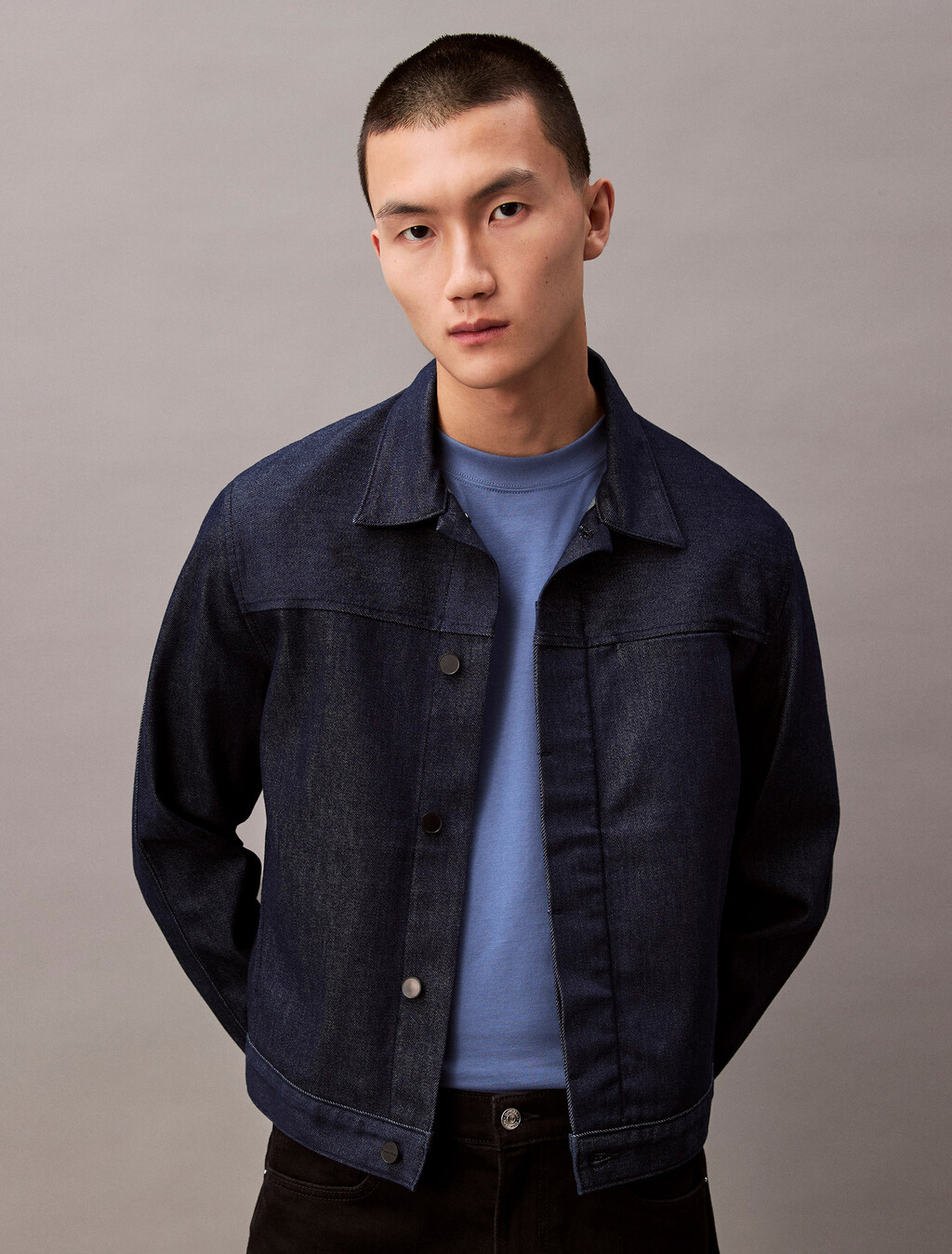 Refined Climate Tech Trucker Jacket, INDIGO FOREVER RAW, hi-res