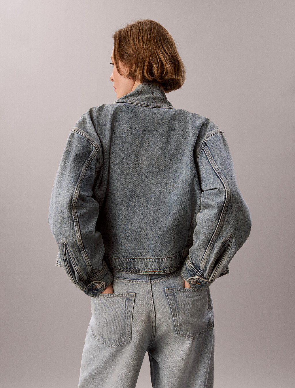 Cropped Denim Utility Jacket, TATTERED LAPIS, hi-res