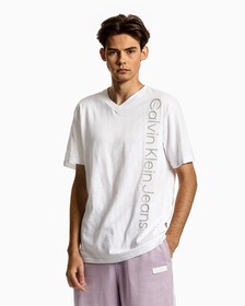 V NECK LOGO COTTON SLUB TEE, BRILLIANT WHITE, hi-res
