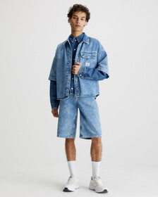 Oversized Short Sleeve Denim Shirt, Denim Medium, hi-res
