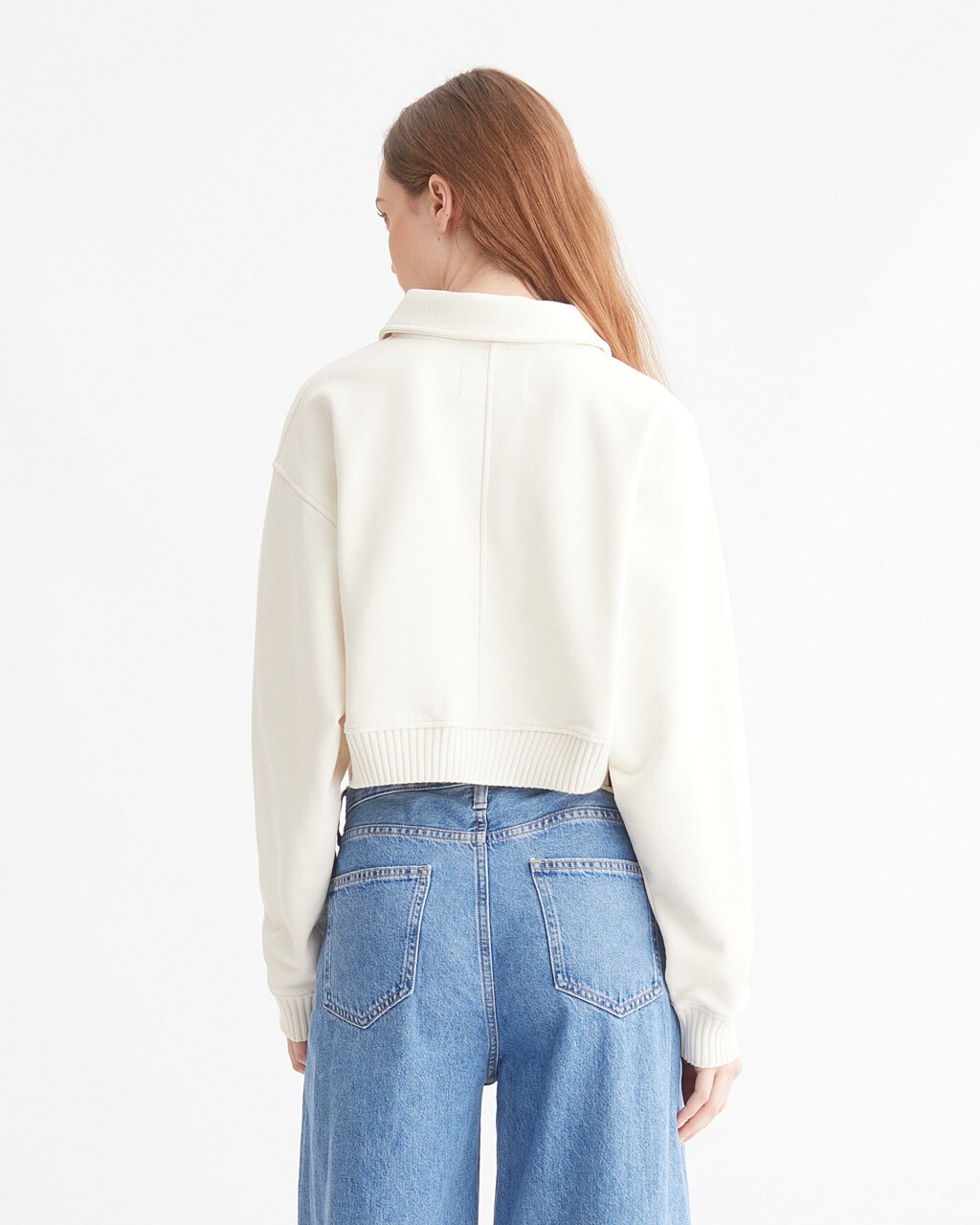 RECYCLED COTTON POLO SWEATSHIRT, IVORY, hi-res