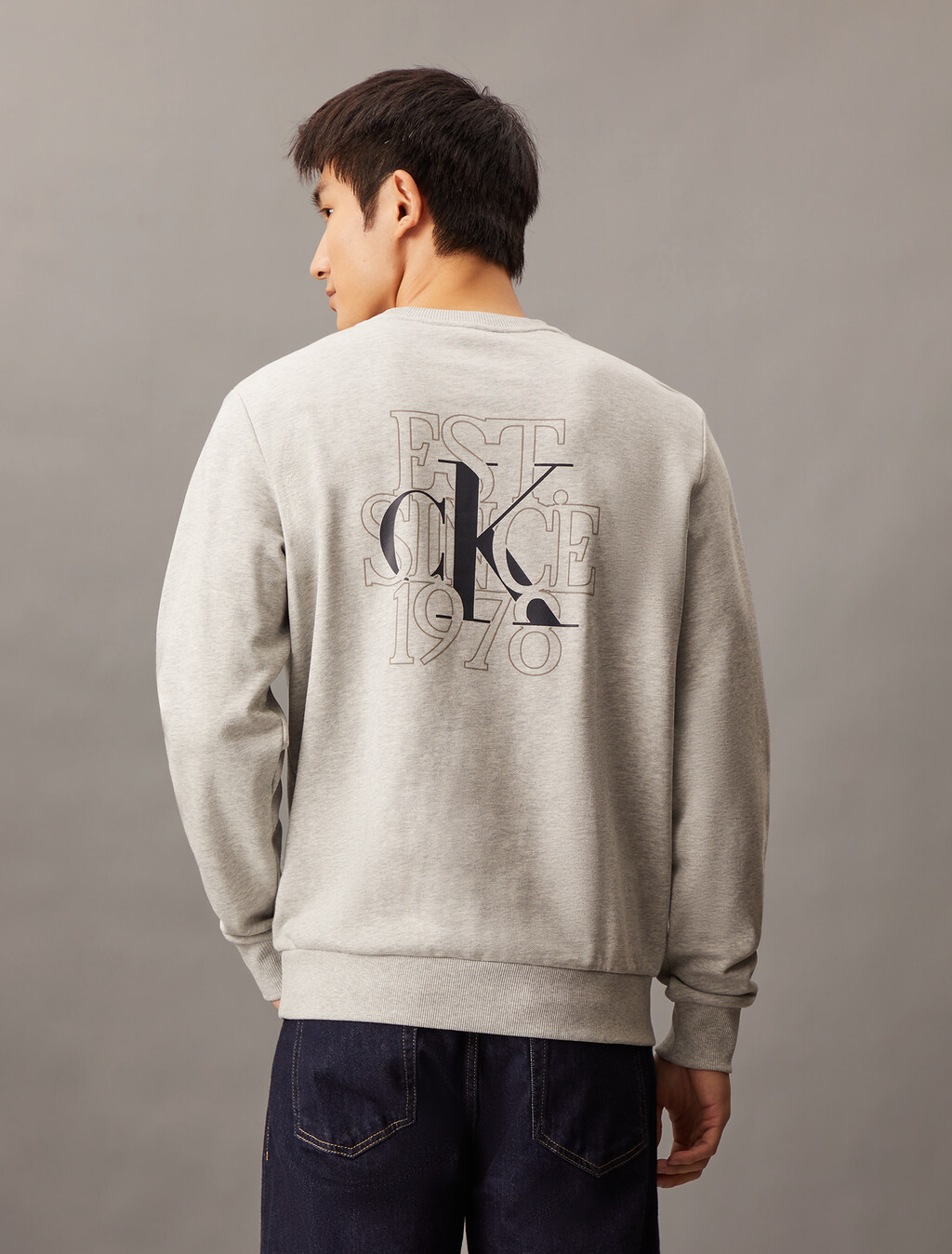 Back Monogram Print Sweatshirt, Light Grey Heather, hi-res