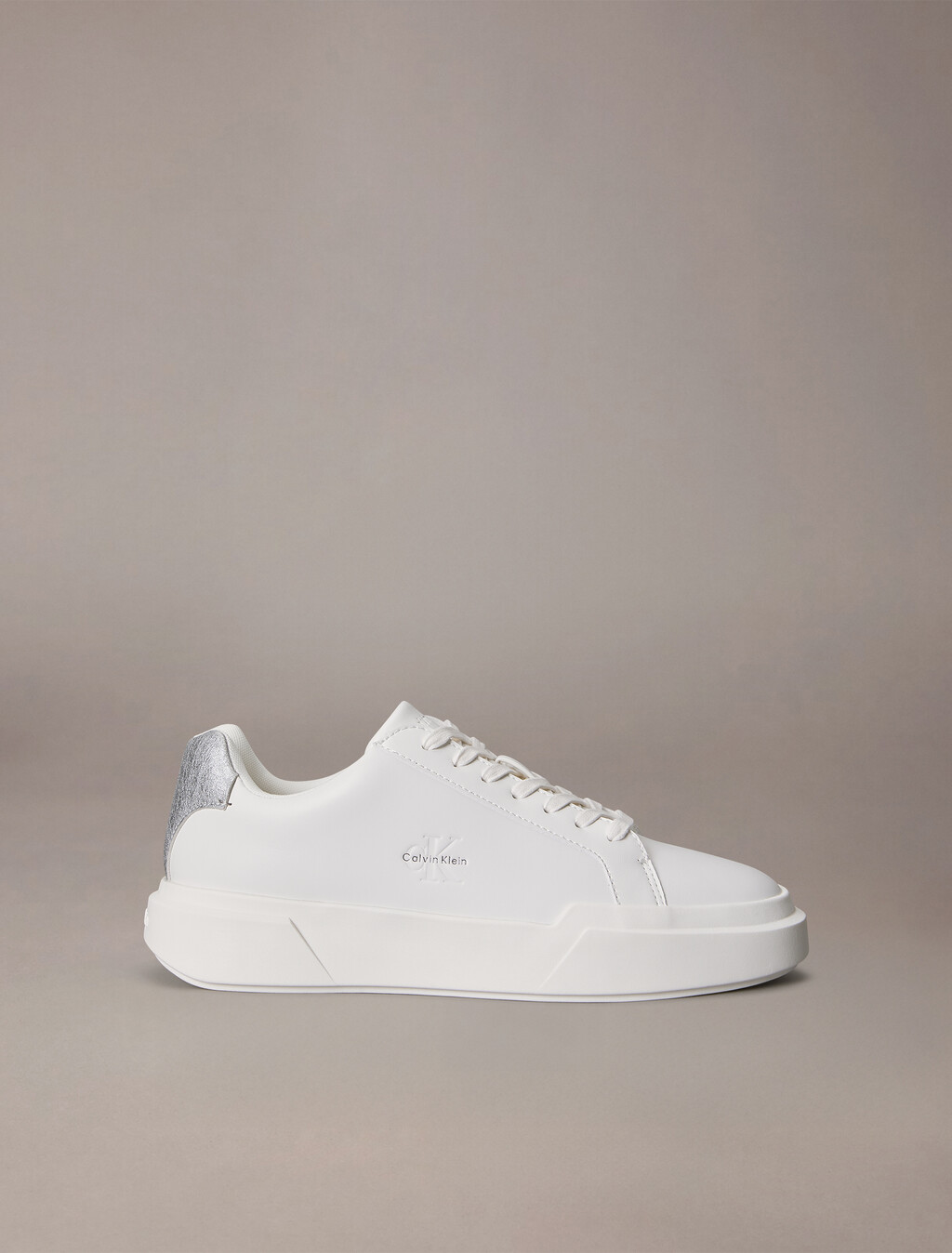 CK Avenue - Leather Logo Trainers, Bright White/Silver, hi-res