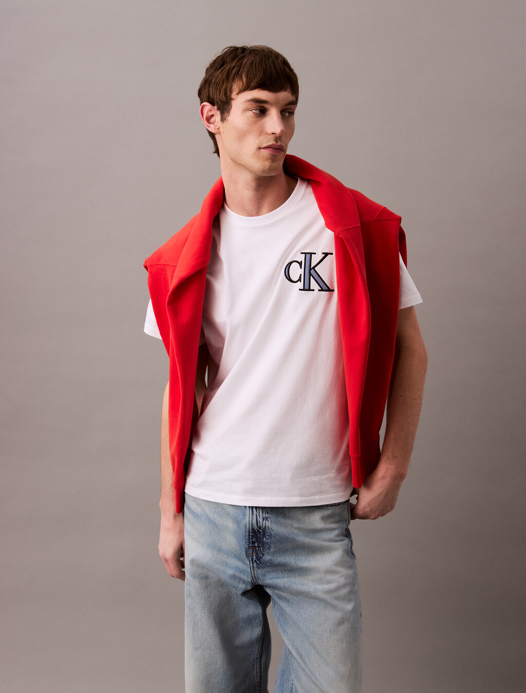 Varsity CK Badge Crewneck Tee, Brilliant White, hi-res