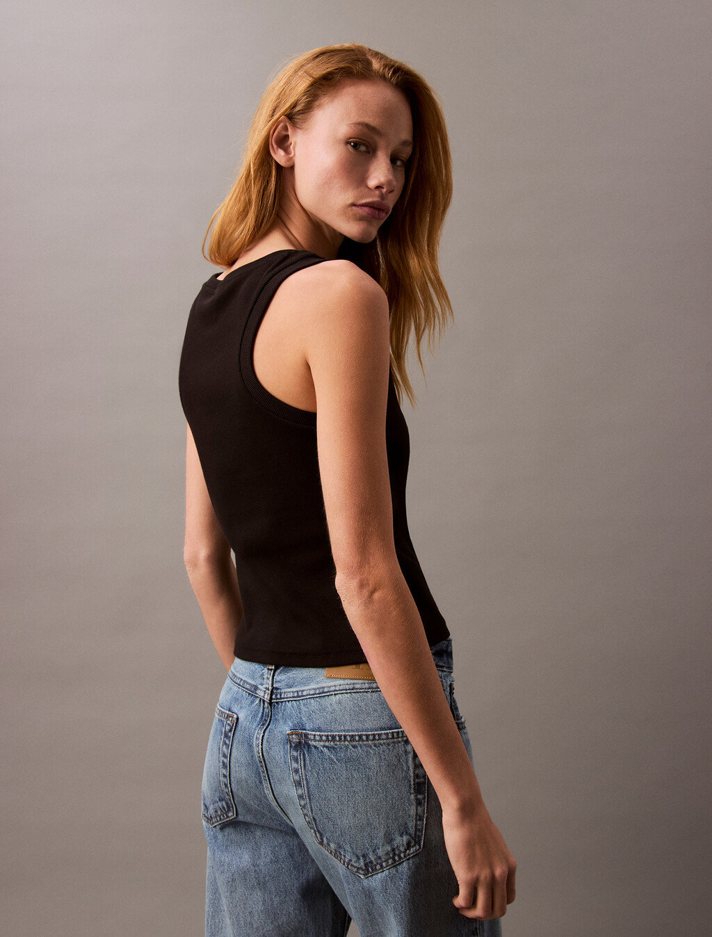 Monogram Rib Knit Tank Top, Black, hi-res