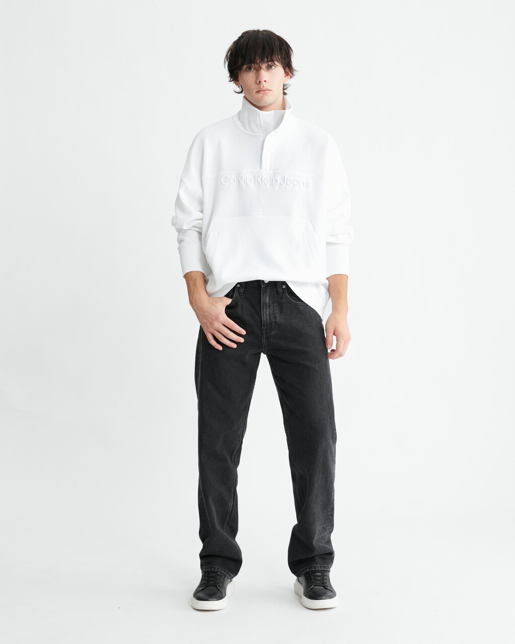 Institutional Oversized Half Zip Sweatshirt, Bright White, hi-res