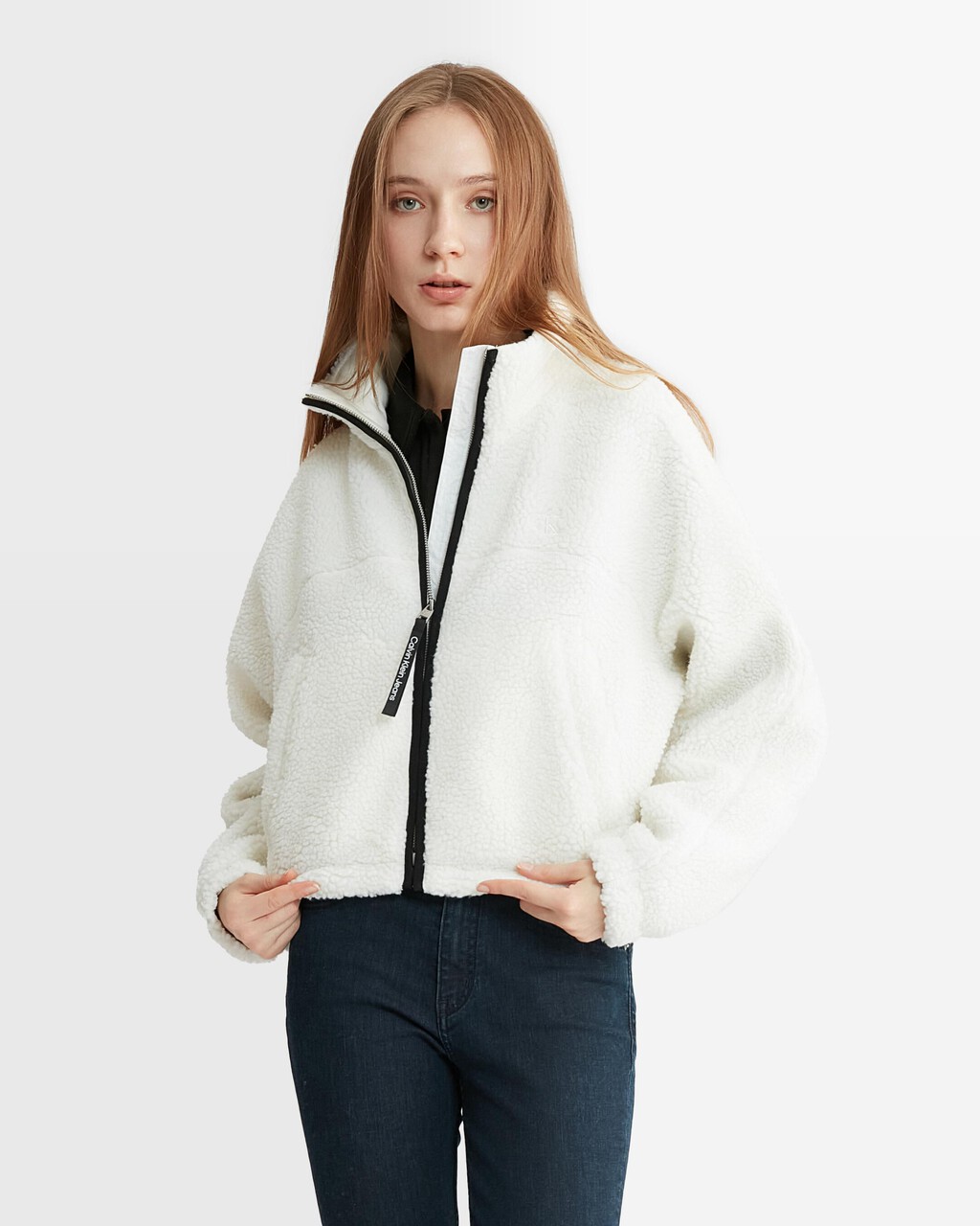 Cropped Sherpa Jacket, Ivory, hi-res