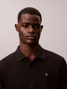 Monogram Cotton Pique Polo, Black, hi-res
