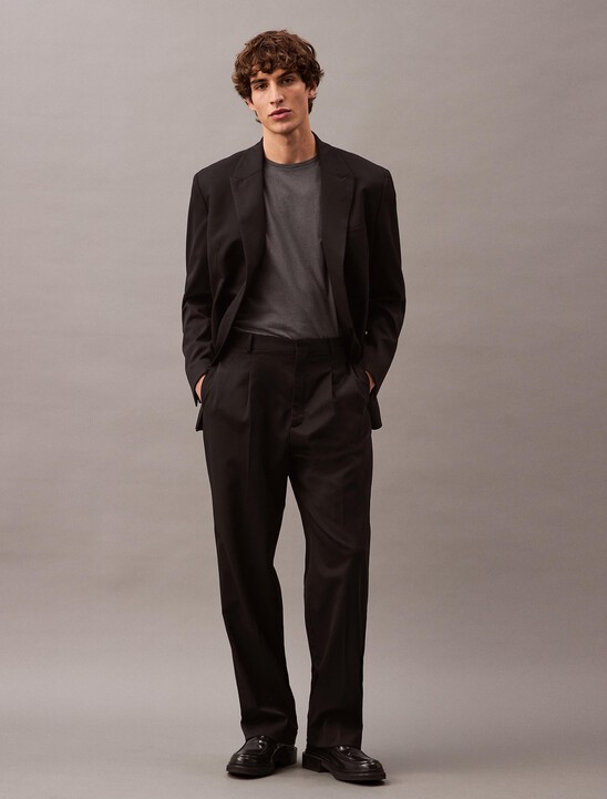 Wool Straight Pleated Trousers
