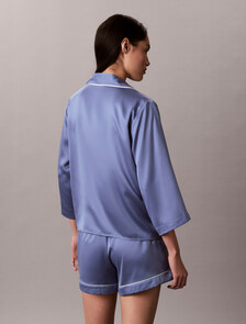 Satin Sheen Short Sleeve Shirt, Blue Tulip, hi-res