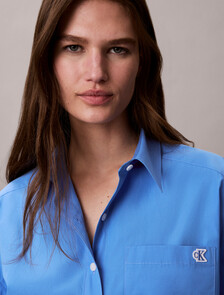 Cropped Cotton Poplin Shirt, Marina, hi-res