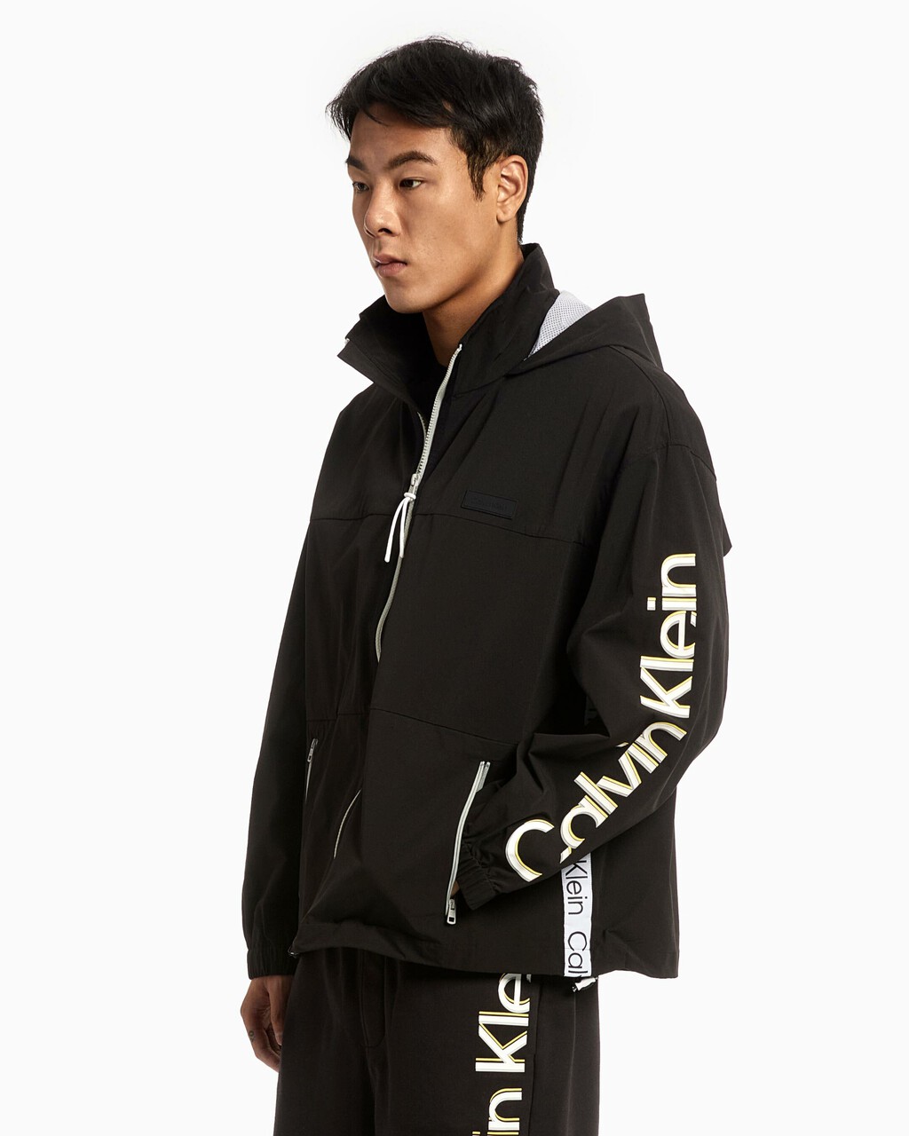 UNISEX COLOR LOGO TAPE HOODED JACKET, Ck Black, hi-res