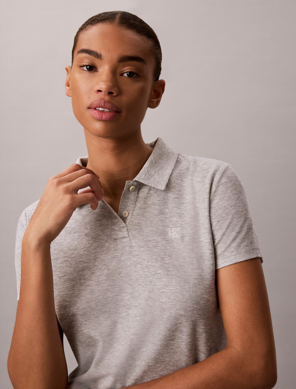 Cotton Lyocell Drape Polo, B10 Grey Heather, hi-res