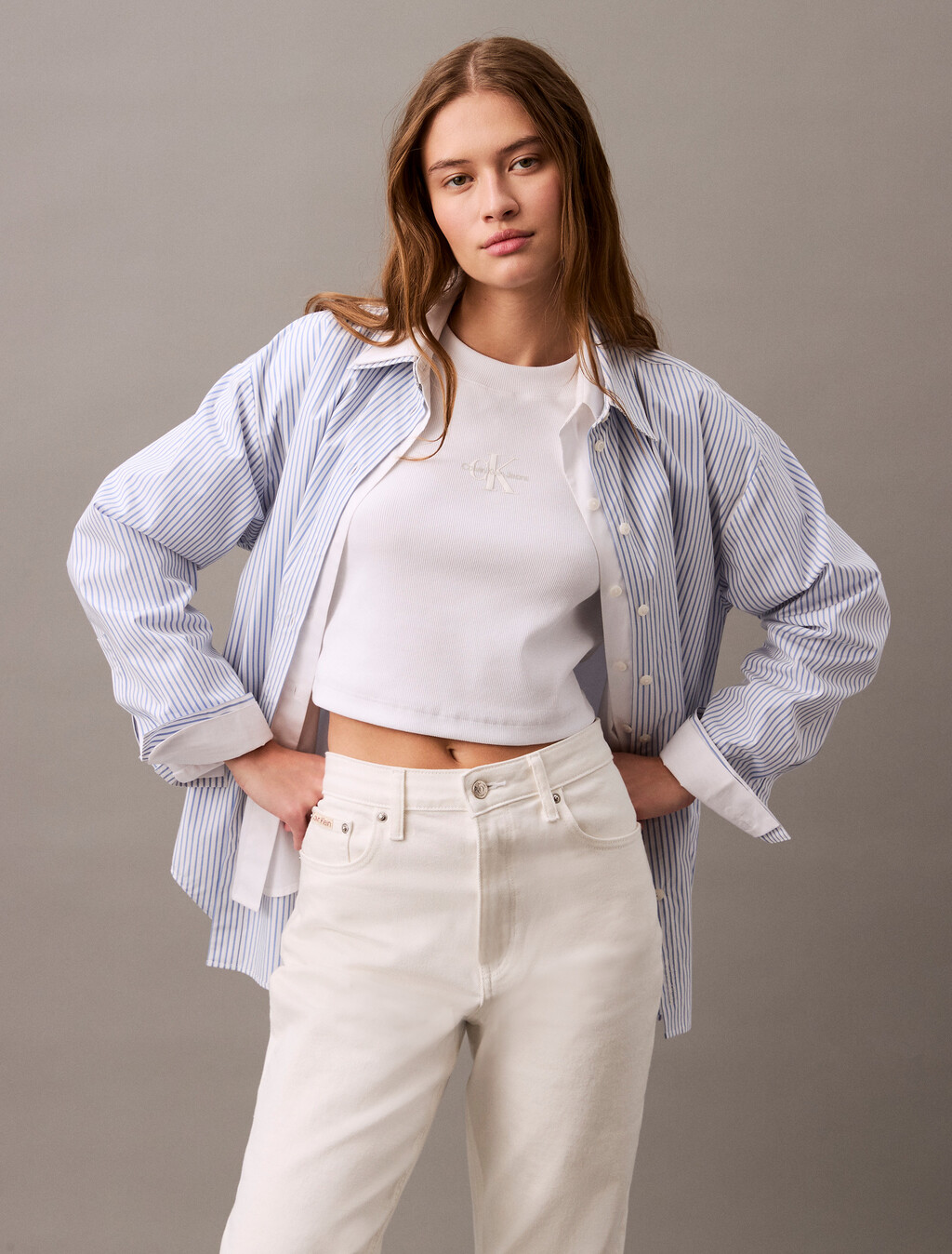 Slim Cropped Monogram T-shirt, Brilliant White, hi-res