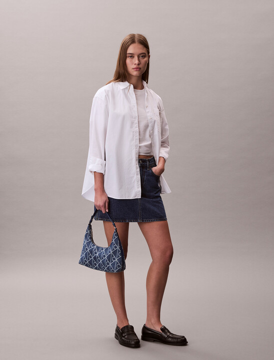 Denim Allover Emblem Logo Shoulder Bag