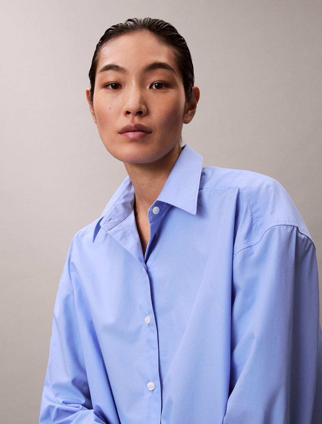 Poplin Relaxed Cropped Button-Down Shirt, Hydrangea, hi-res