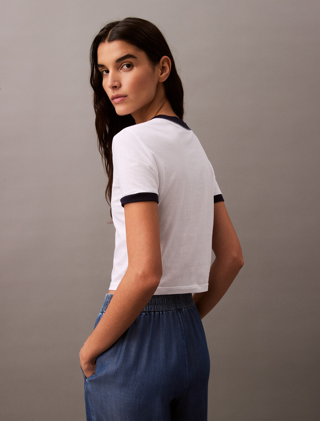 Cropped Logo Ringer T-shirt, Brilliant White_Baritone Blue, hi-res