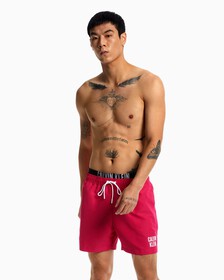 INTENSE POWER DOUBLE WAISTBAND SWIM SHORTS, Royal Pink, hi-res