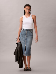 Front Zip Denim Skirt, VINTAGE ROAD, hi-res