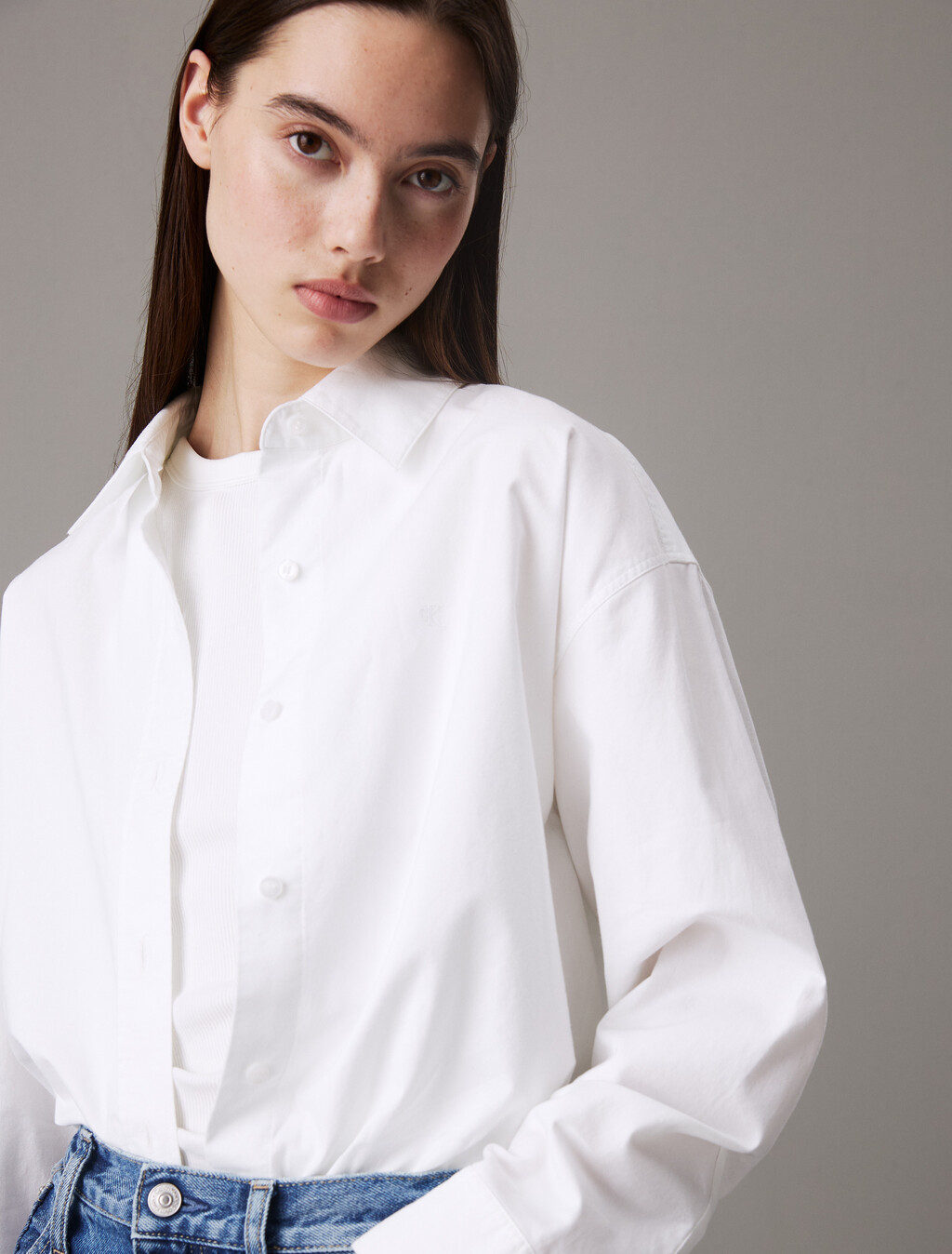 Relaxed Oxford Cotton Shirt, Bright White, hi-res