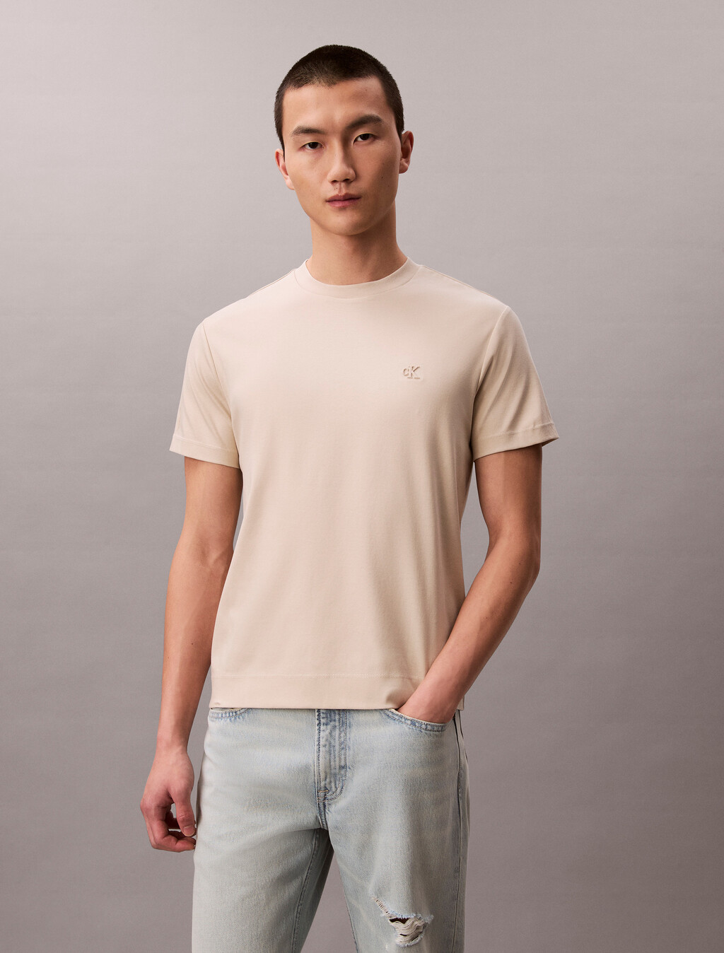 Premium Double Knit Supima Cotton Crewneck Tee, Oatmeal, hi-res