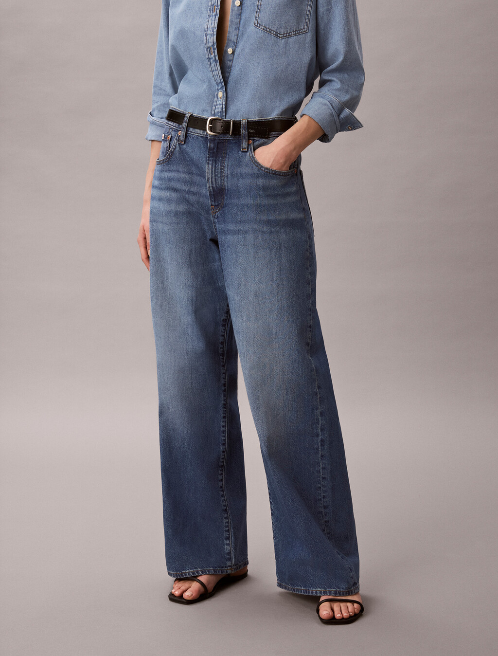 Wide Leg Linen Jeans, LANDMARK BLUE, hi-res