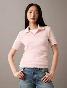 Essential Slim V Neck Polo, Silver Peony, hi-res