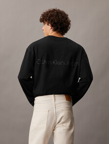 Embossed Logo Relaxed Long Sleeve Tee, Ck Black, hi-res