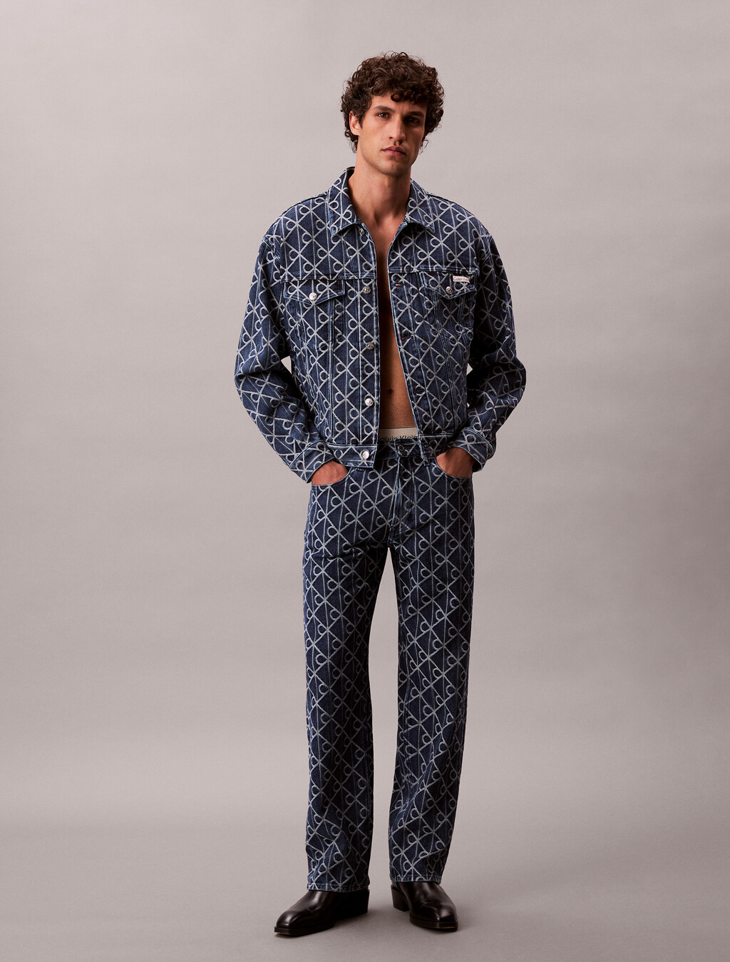 Allover Logo 90's Straight Jeans, INDIGO EMBLEM, hi-res