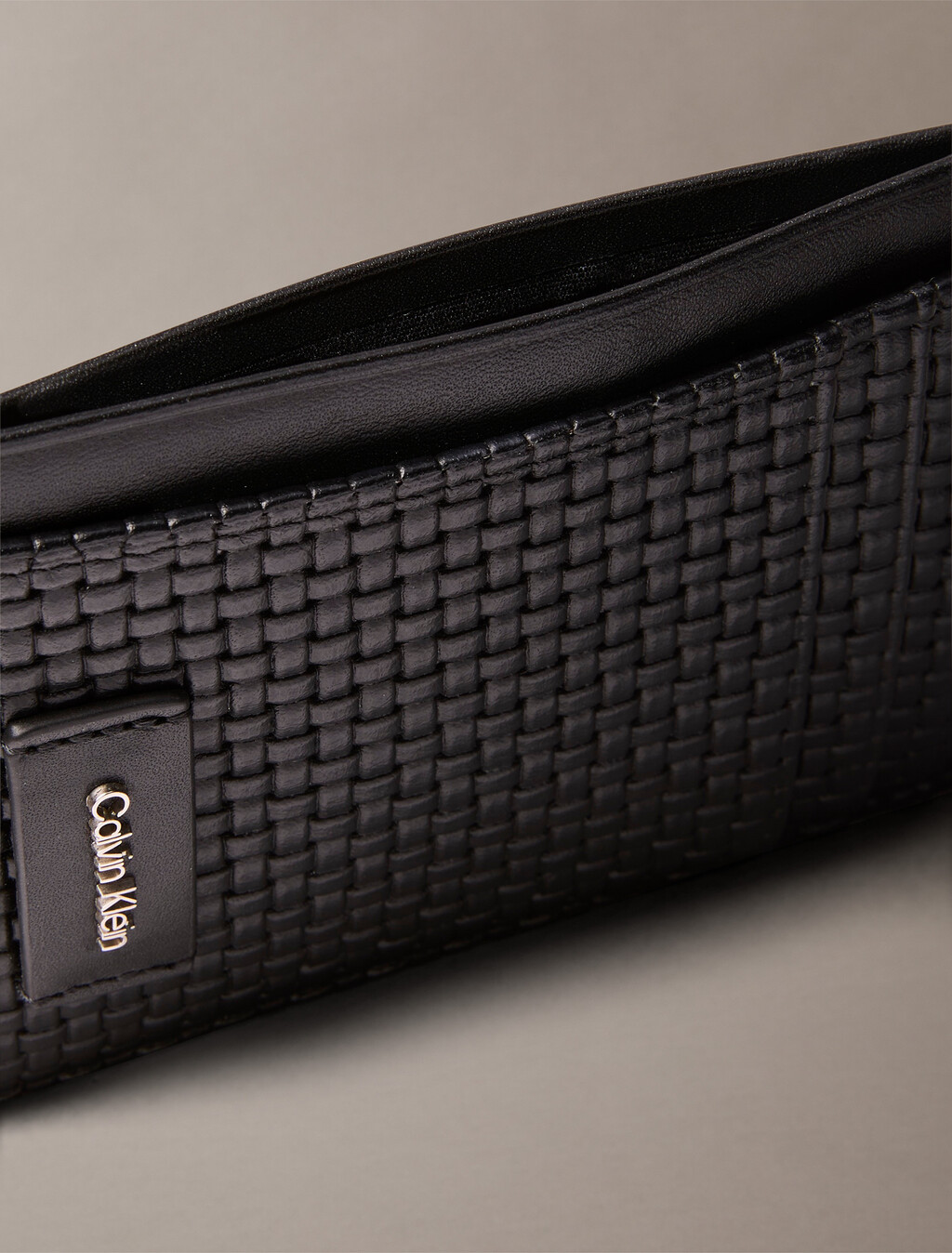 Embossed Woven Card Case, Black, hi-res